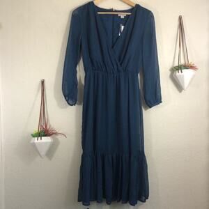 NWT J. Crew Point Sur faux-wrap dress in blue Lurex® crinkle chiffon size 4